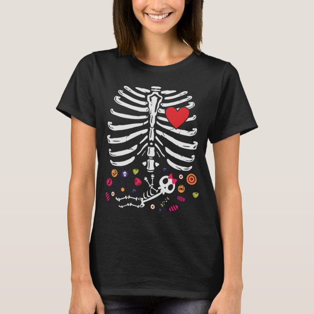 Cute Halloween Pregnancy Skeleton Baby Girl T-Shirt (Front)