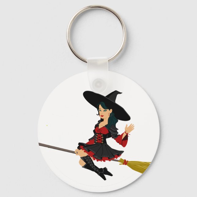 Cute Halloween Pretty Witch Key Ring (Front)
