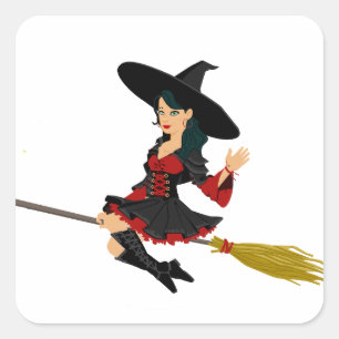 Cute Halloween Pretty Witch Square Sticker