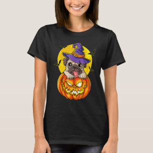 Cute Halloween Pug Dog Witch Hat Pumpkin For Kids  T-Shirt