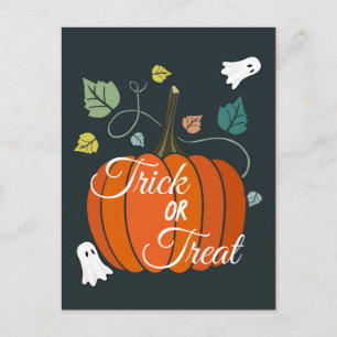 Cute Halloween Pumpkin and Ghosts Trick or Treat Postcard