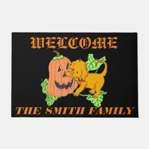 Cute Halloween Pumpkin and Puppy Doormat
