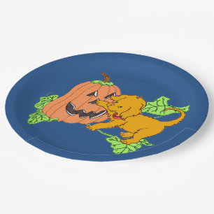 Cute Halloween Pumpkin and Puppy Paper Plate