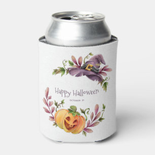 Cute Halloween Pumpkin and Witches Hat Can Cooler
