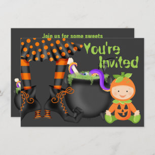 Cute Halloween Pumpkin Baby 1st Birthday Invitation