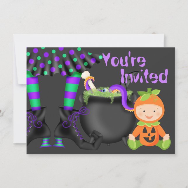 Cute Halloween Pumpkin Baby 1st Birthday Invite (Front)