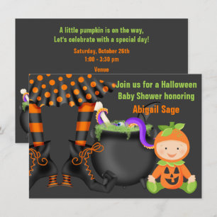Cute Halloween Pumpkin Baby Shower Neutral Invitation