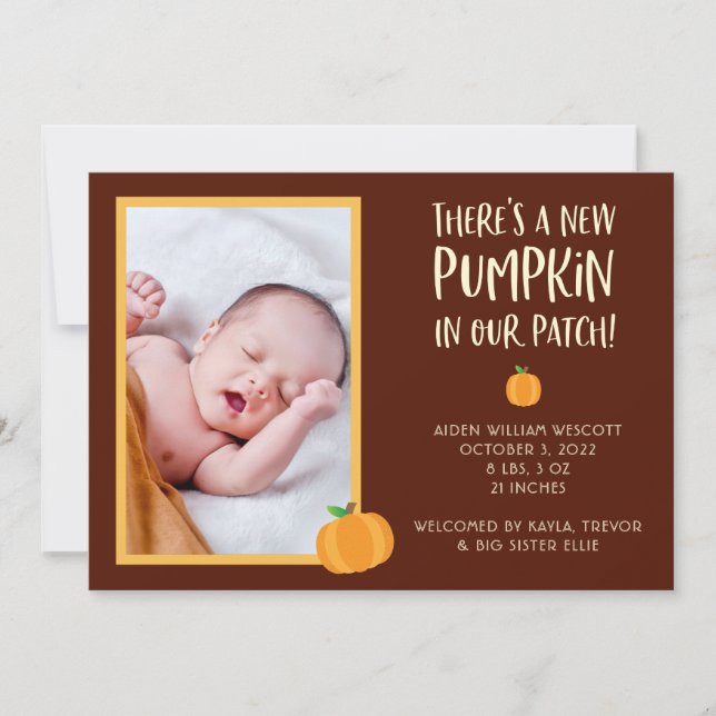 Cute Halloween Pumpkin Birth Announcement (Front)