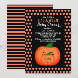 Cute Halloween Pumpkin Black Orange Baby Shower Invitation