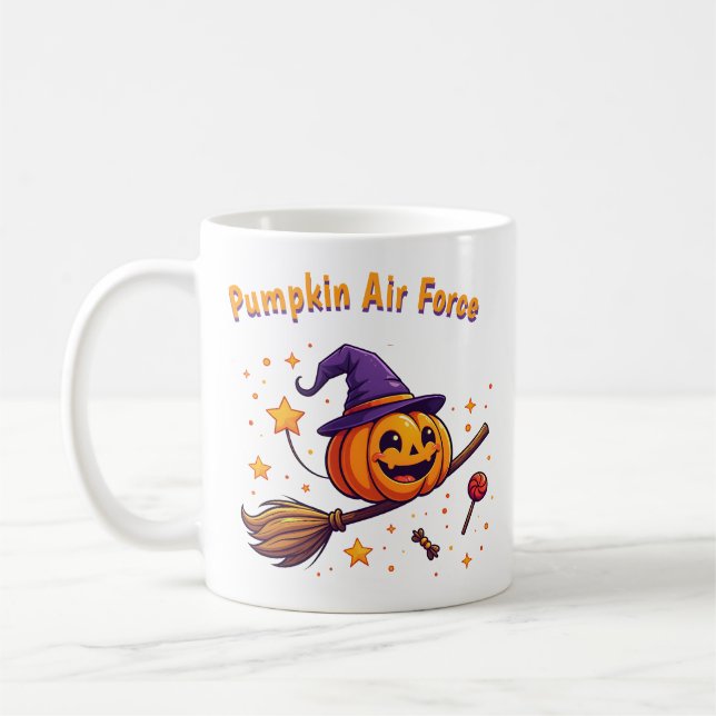 Cute halloween pumpkin broom  coffee mug (Left)