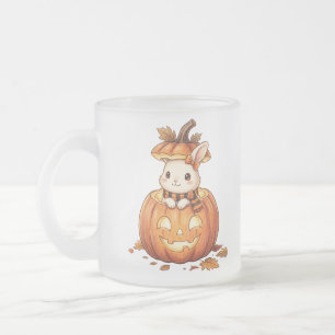 Cute Halloween Pumpkin Bunny - Cosy Fall Rabbit Ar Frosted Glass Coffee Mug