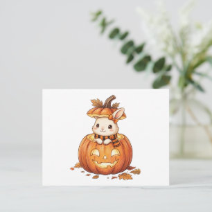 Cute Halloween Pumpkin Bunny - Cosy Fall Rabbit Ar Invitation Postcard