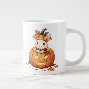 Cute Halloween Pumpkin Bunny - Cosy Fall Rabbit Ar Large Coffee Mug