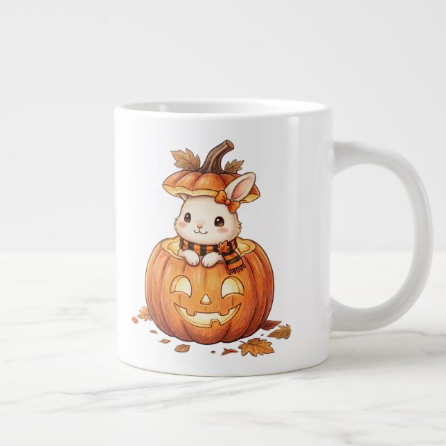 Cute Halloween Pumpkin Bunny - Cosy Fall Rabbit Ar Large Coffee Mug (Right)
