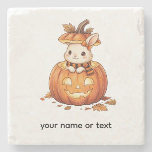 Cute Halloween Pumpkin Bunny - Cosy Fall Rabbit Ar Stone Coaster