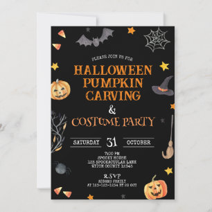 Cute Halloween Pumpkin Carving & Costume Party Invitation