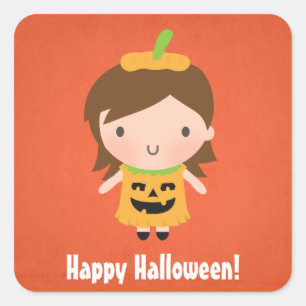 Cute Halloween Pumpkin Costume Girl  Square Sticker