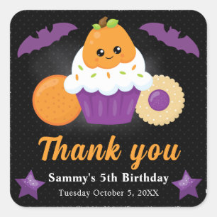 Cute Halloween Pumpkin Cupcake Kids Birthday Square Sticker