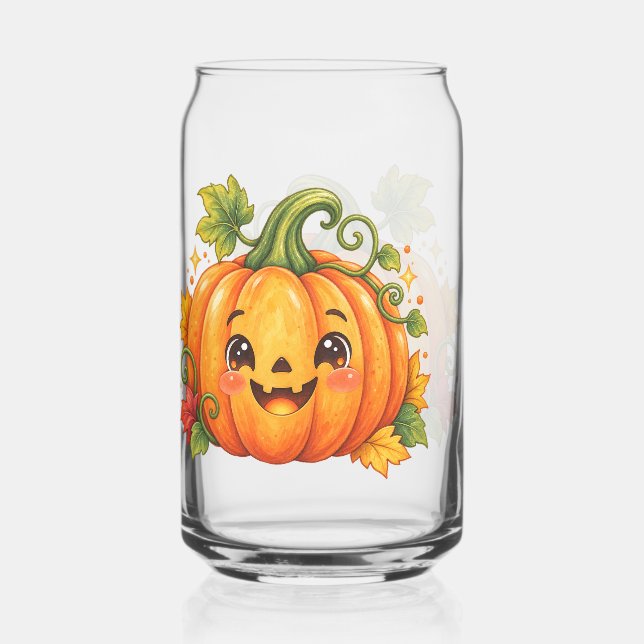 Cute Halloween Pumpkin Drinking Glass  | Whimsy (Front)
