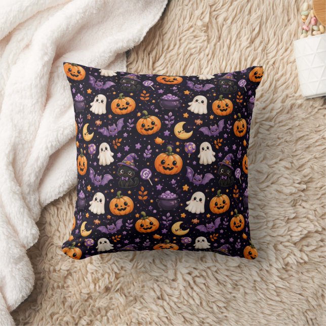 Cute Halloween Pumpkin Ghost Cat Bat Pattern Art Cushion (Blanket)