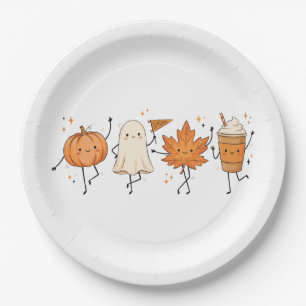 Cute Halloween Pumpkin Ghost Fall Coffee Lover Paper Plate