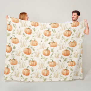 Cute Halloween Pumpkin Ghost Fleece Blanket