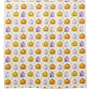 Cute Halloween Pumpkin Ghost Shower Curtain