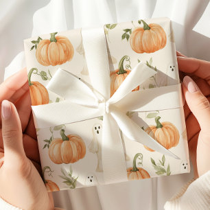 Cute Halloween Pumpkin Ghost Wrapping Paper
