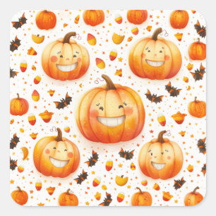 Cute Halloween pumpkin illustration design Square Sticker