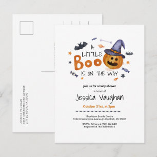 Cute Halloween Pumpkin Little Boo Baby Shower Invitation Postcard