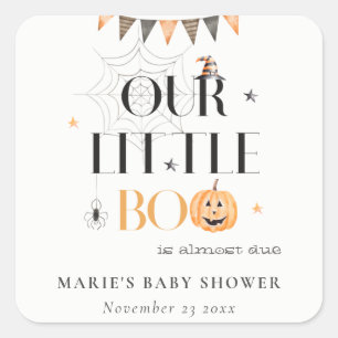 Cute Halloween Pumpkin Little Boo Baby Shower Square Sticker