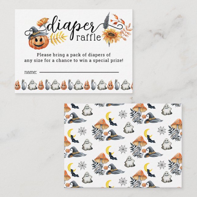 Cute Halloween Pumpkin Little Boo Diaper Raffle Enclosure Card (Front/Back)