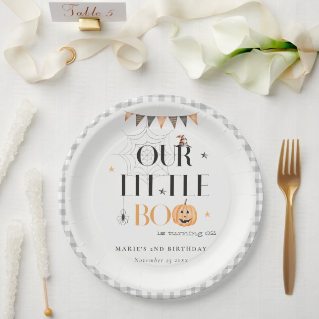 Cute Halloween Pumpkin Little Boo Kids Birthday Paper Plate (Wedding)