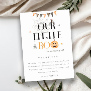 Cute Halloween Pumpkin Little Boo Kids Birthday Thank You Card