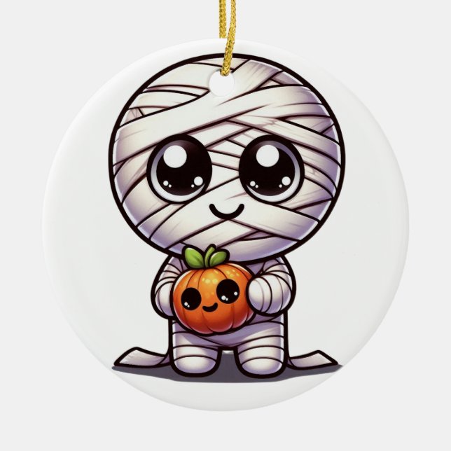 Cute Halloween pumpkin/mummy  Ceramic Tree Decoration (Front)