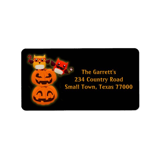 Cute Halloween Pumpkin Owls Personalised Address Label (Front)