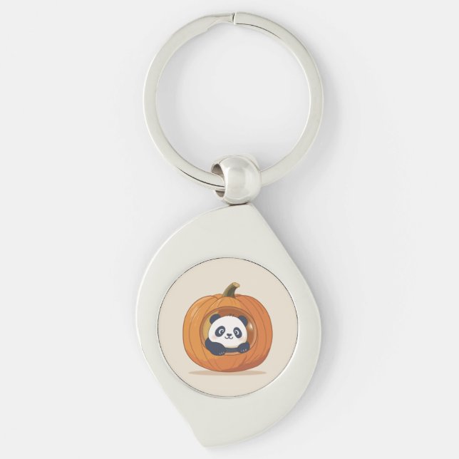 Cute Halloween Pumpkin Panda Key Ring (Front)