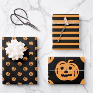 Cute Halloween Pumpkin Pattern Mixed Wrapping Paper Sheet