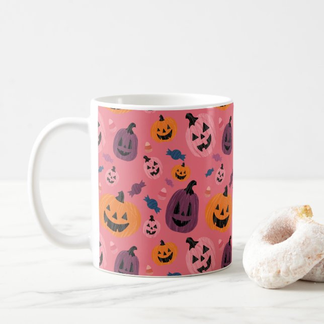 Cute Halloween Pumpkin Pattern Mug (With Donut)