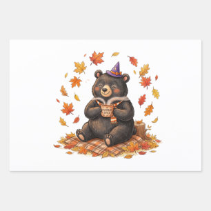 Cute Halloween Pumpkin Spice Bear Cosy Autumn T-Sh Wrapping Paper Sheet
