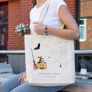 Cute Halloween Pumpkin Spider Web Bridal Shower Tote Bag