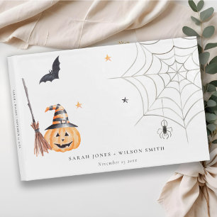 Cute Halloween Pumpkin Spiderweb Spooky Wedding Guest Book