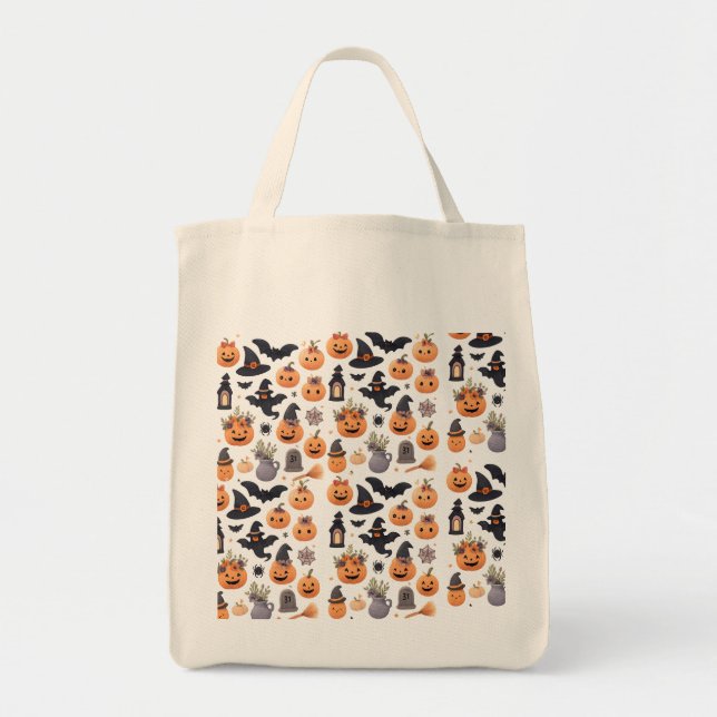 Cute Halloween Pumpkin Tote – Spooky Fall Vibes Bag (Front)