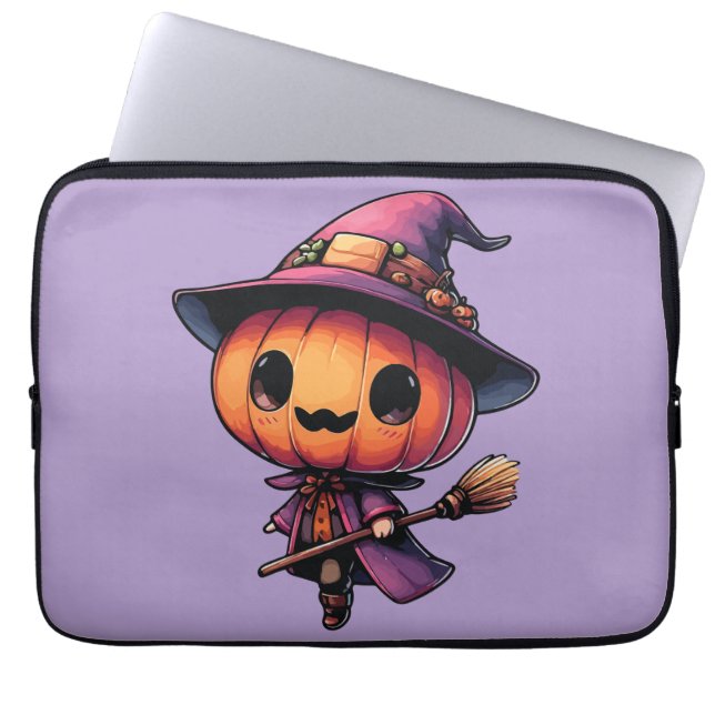 Cute Halloween pumpkin witch Laptop Sleeve (Front)