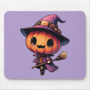 Cute Halloween pumpkin witch Mouse Mat