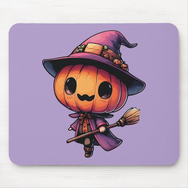 Cute Halloween pumpkin witch Mouse Mat (Front)