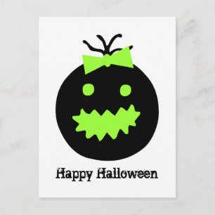 Cute Halloween pumpkin with bow Postcard