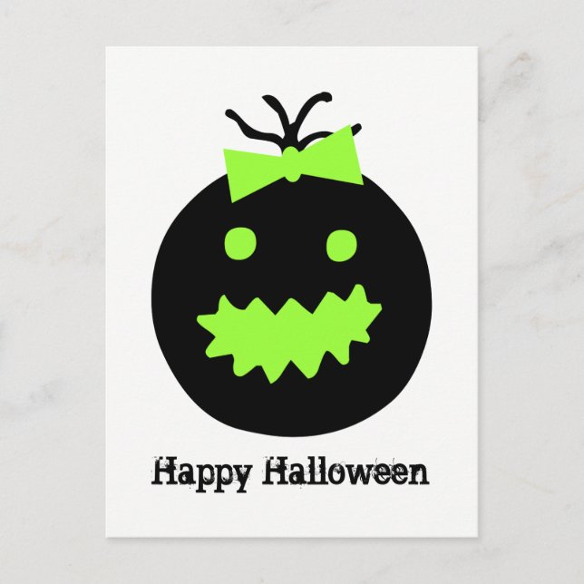 Cute Halloween pumpkin with bow Postcard (Front)