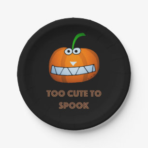 cute Halloween pumpkin with funny face Paper Plate