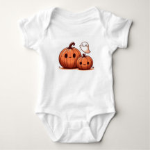 Cute Halloween Pumpkins and Ghost in Watercolor